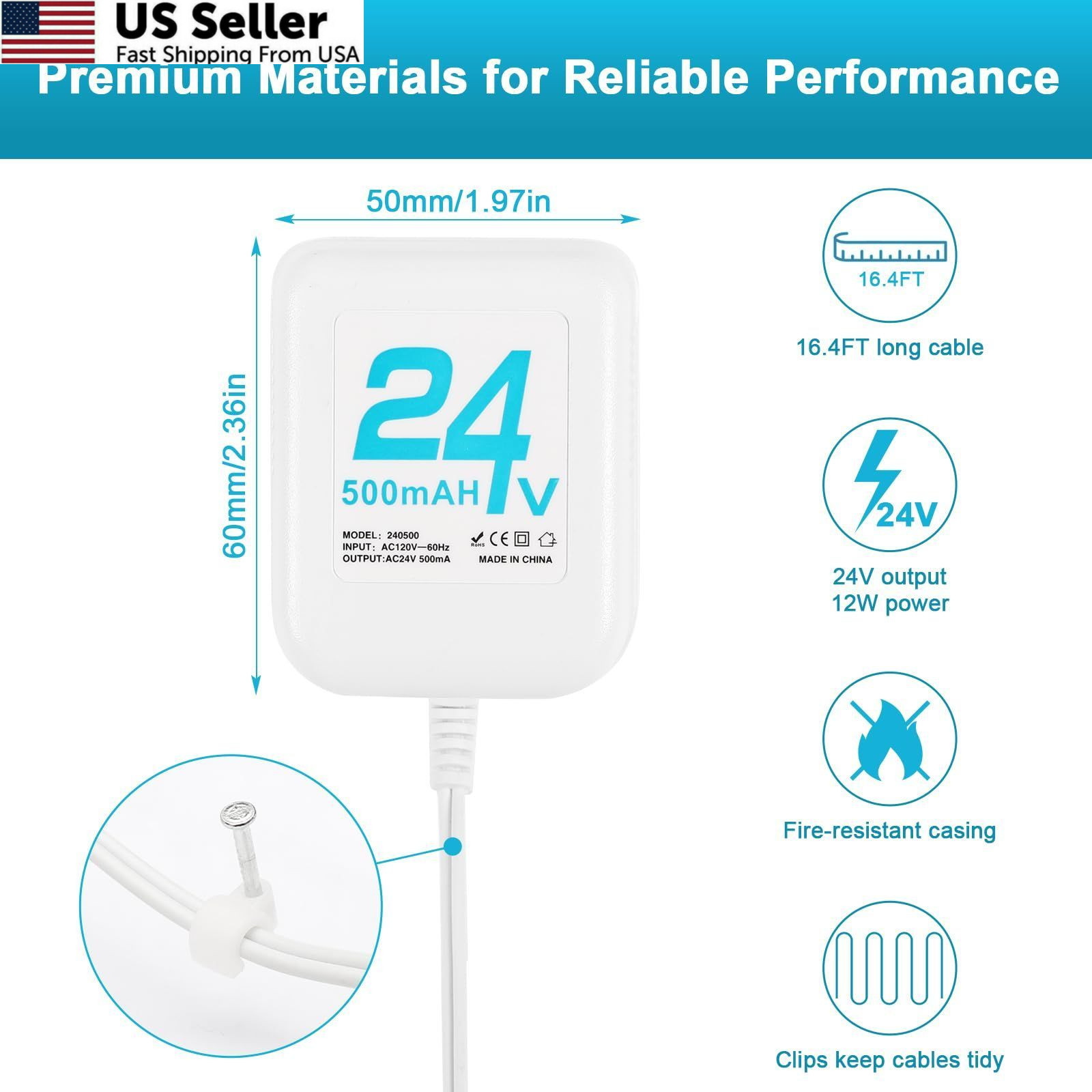 24V Doorbell Transformer, AC Adapter for All Ring Video White