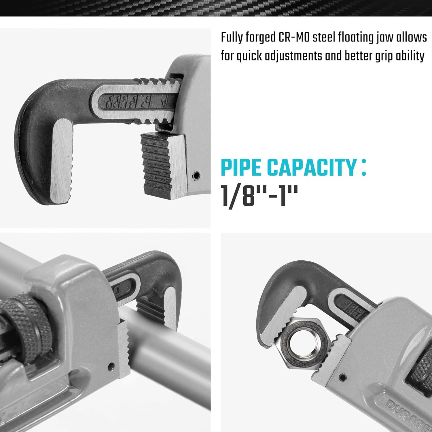 8-Inch Heavy Duty Aluminum Straight Pipe Wrench, Adjustable Plumbing Wrench, Dro
