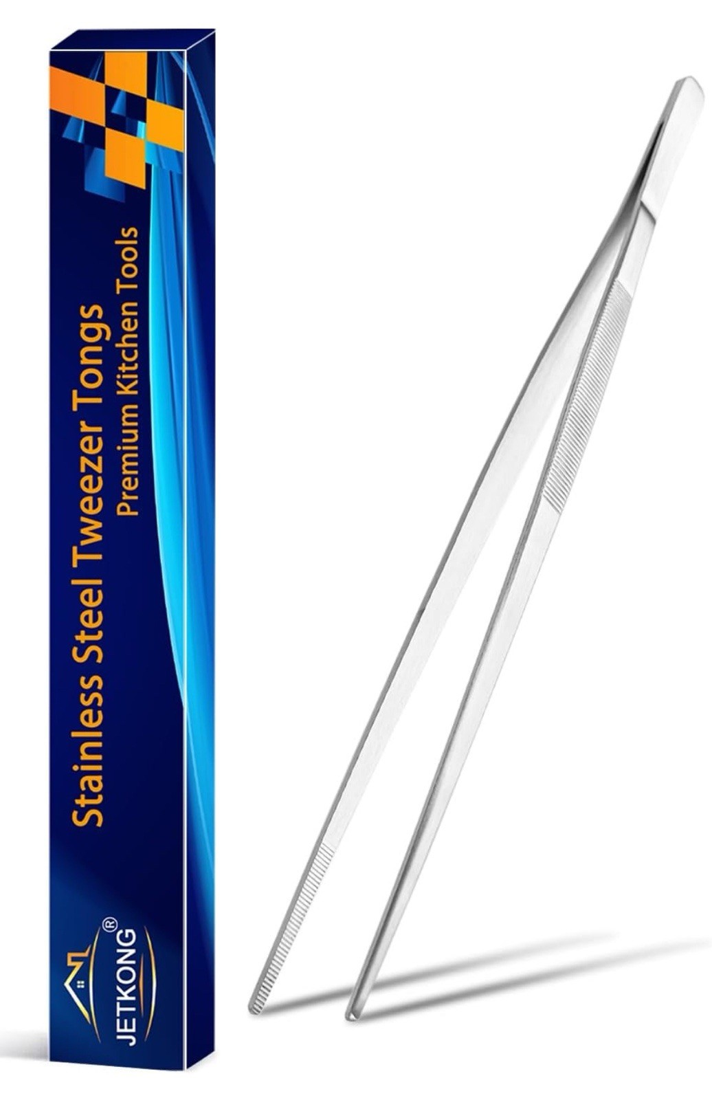 Set of 2 Premium TweezersTongs 12 Inch, Stainless Steel, Cooking, Plating