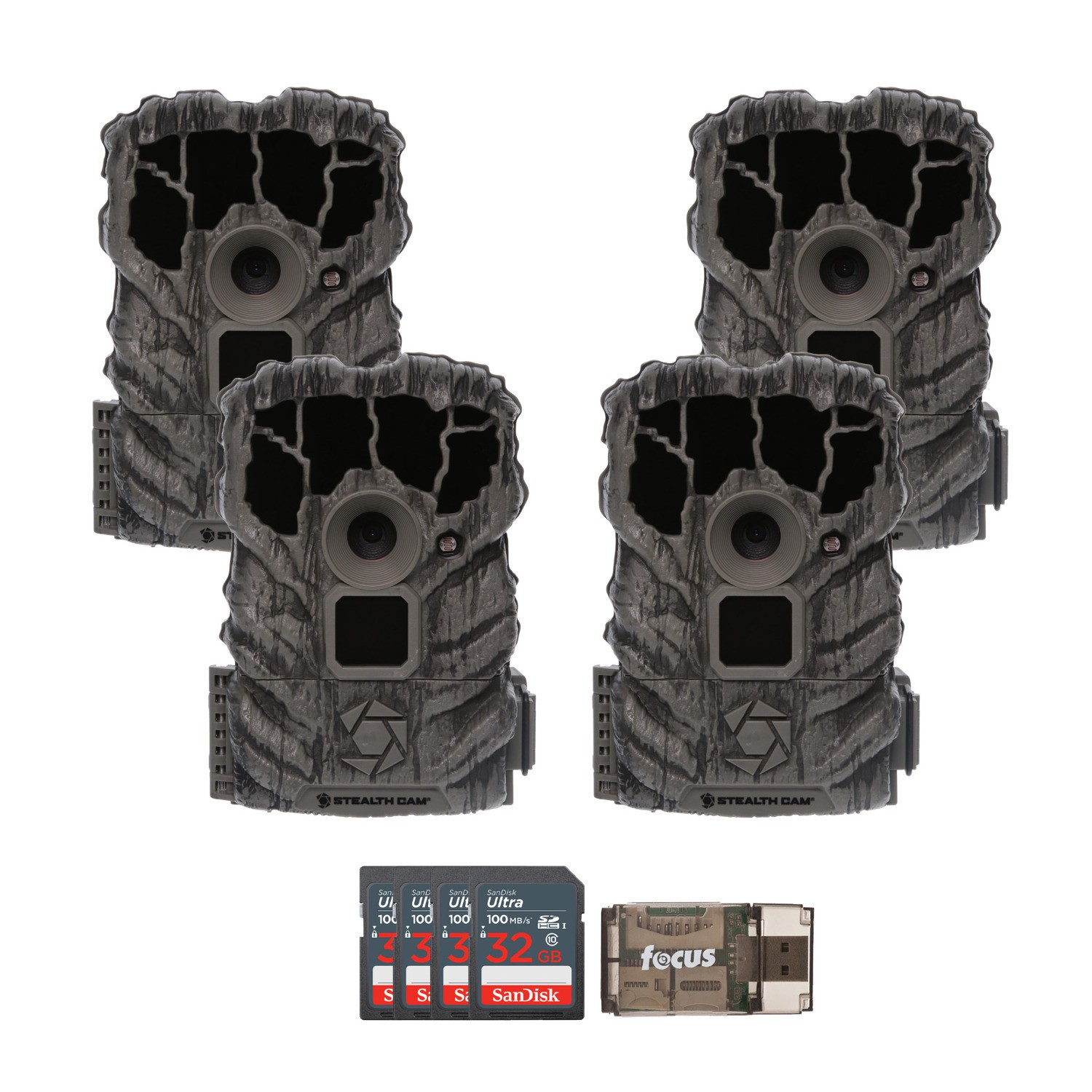 Stealth Cam Browtine 14MP Trail Camera 32GB Card Card Reader Hunting (4-Pack)