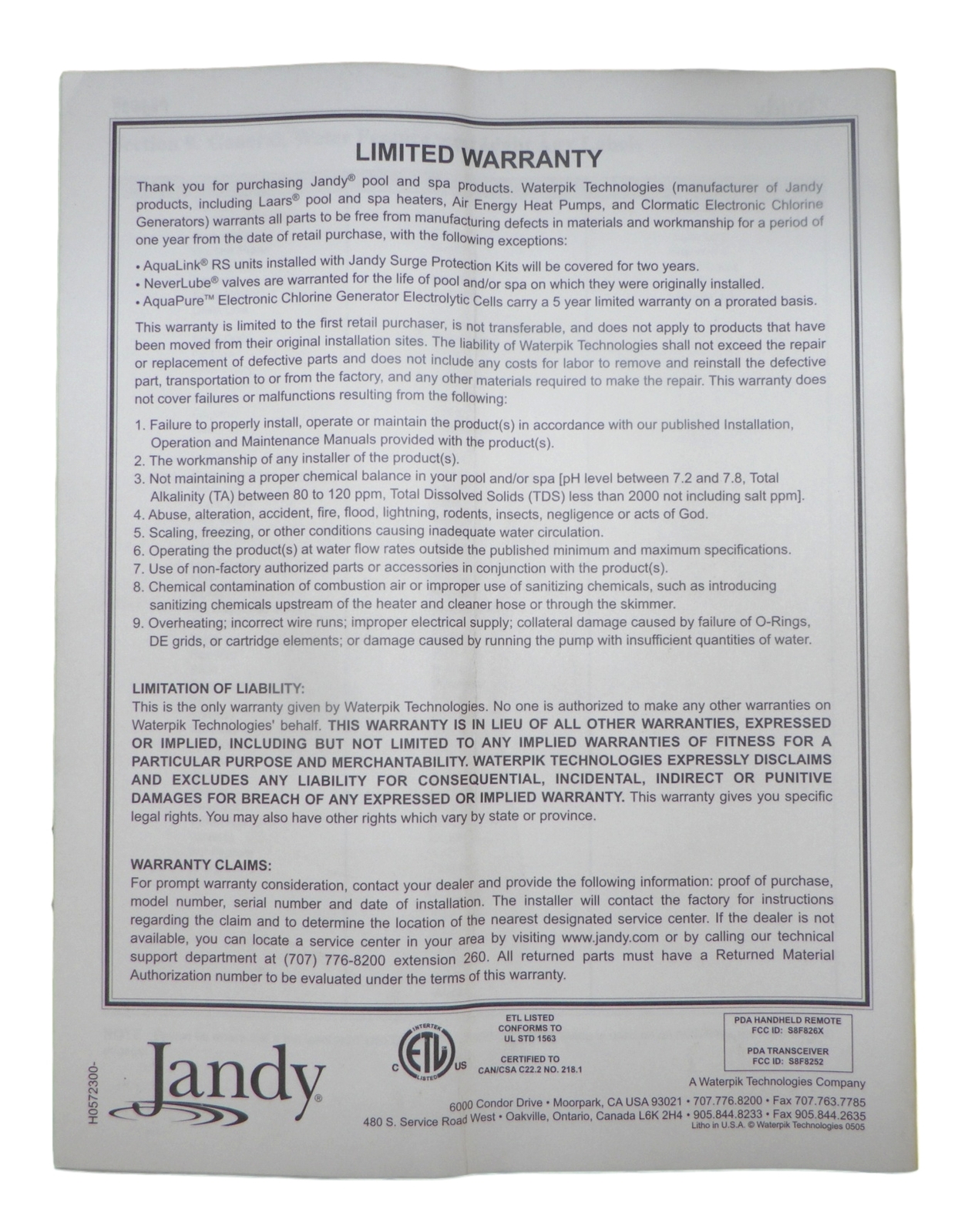 Jandy Aqualink RS PDA - Pool Digital Assistant Owner's Manual