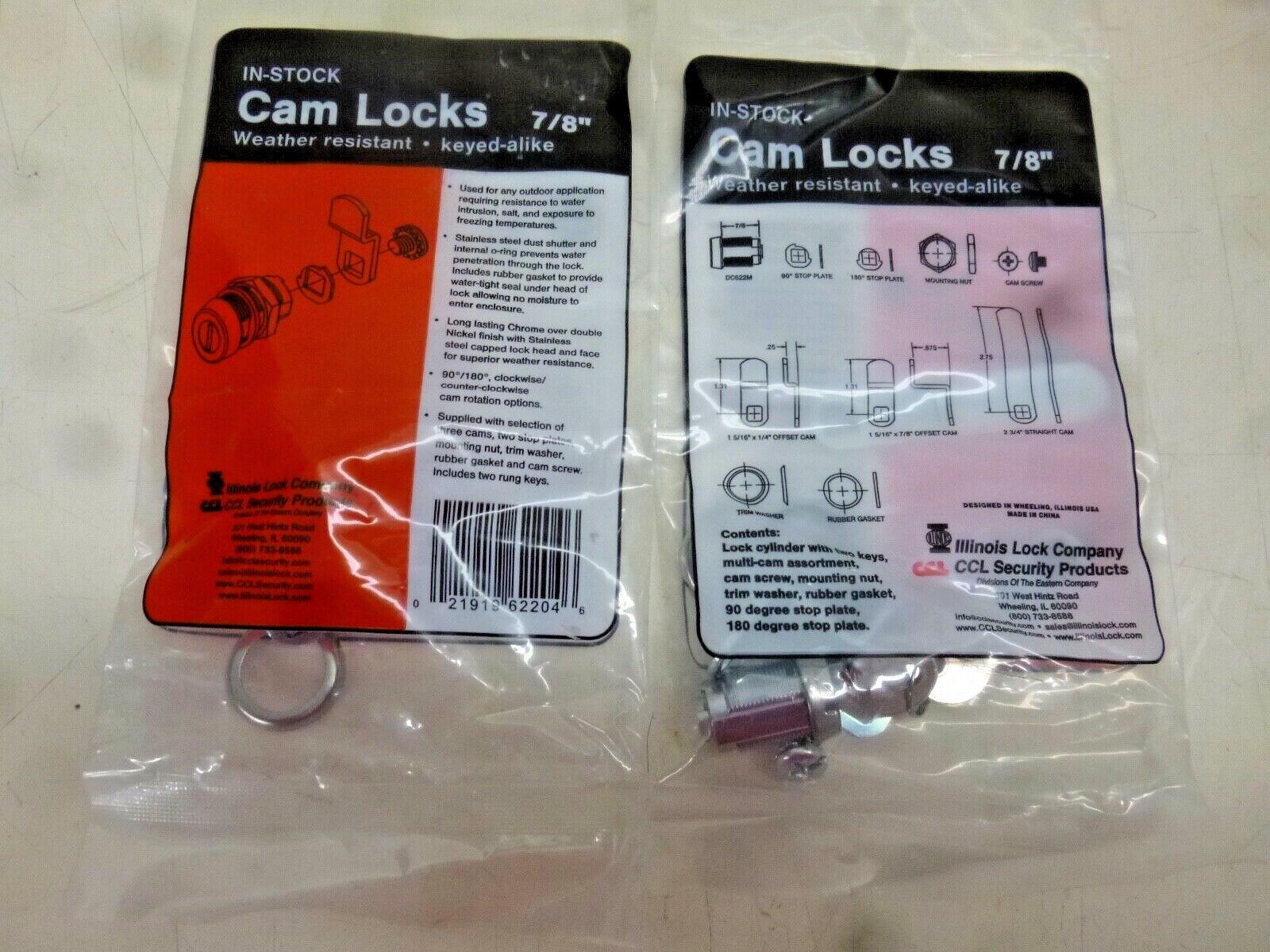 NEW CCL, Disc Tumbler Keyed Cam Lock 7/8", LOT OF 5, 62204