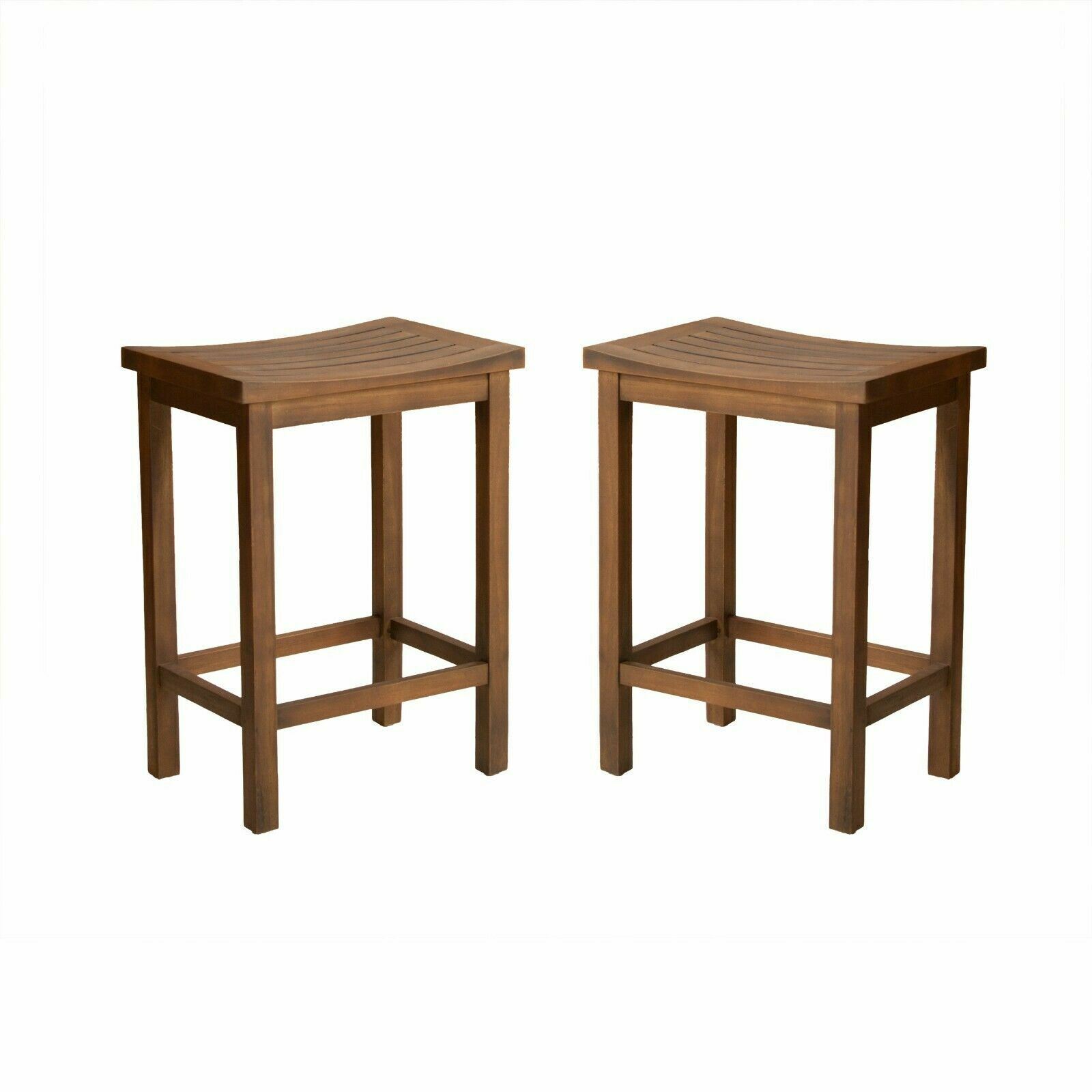 Doric Outdoor Mahogany Brown Finish Acacia Wood Counter Stools