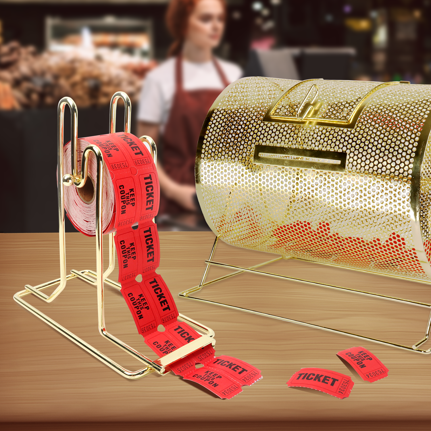 Brass Raffle Ticket Dispenser for Single & Double Roll Raffle Tickets - 2 Pack