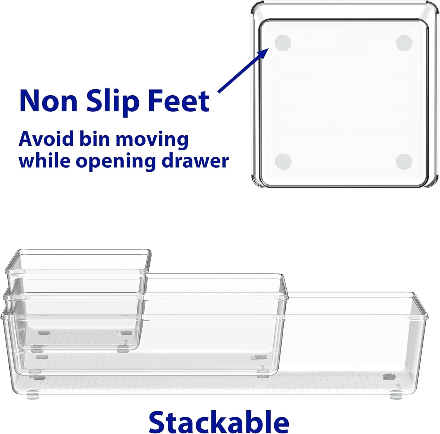 Elegant Clear Drawer Organizer Set - 6 Pack Assorted Sizes for Versatile Storage