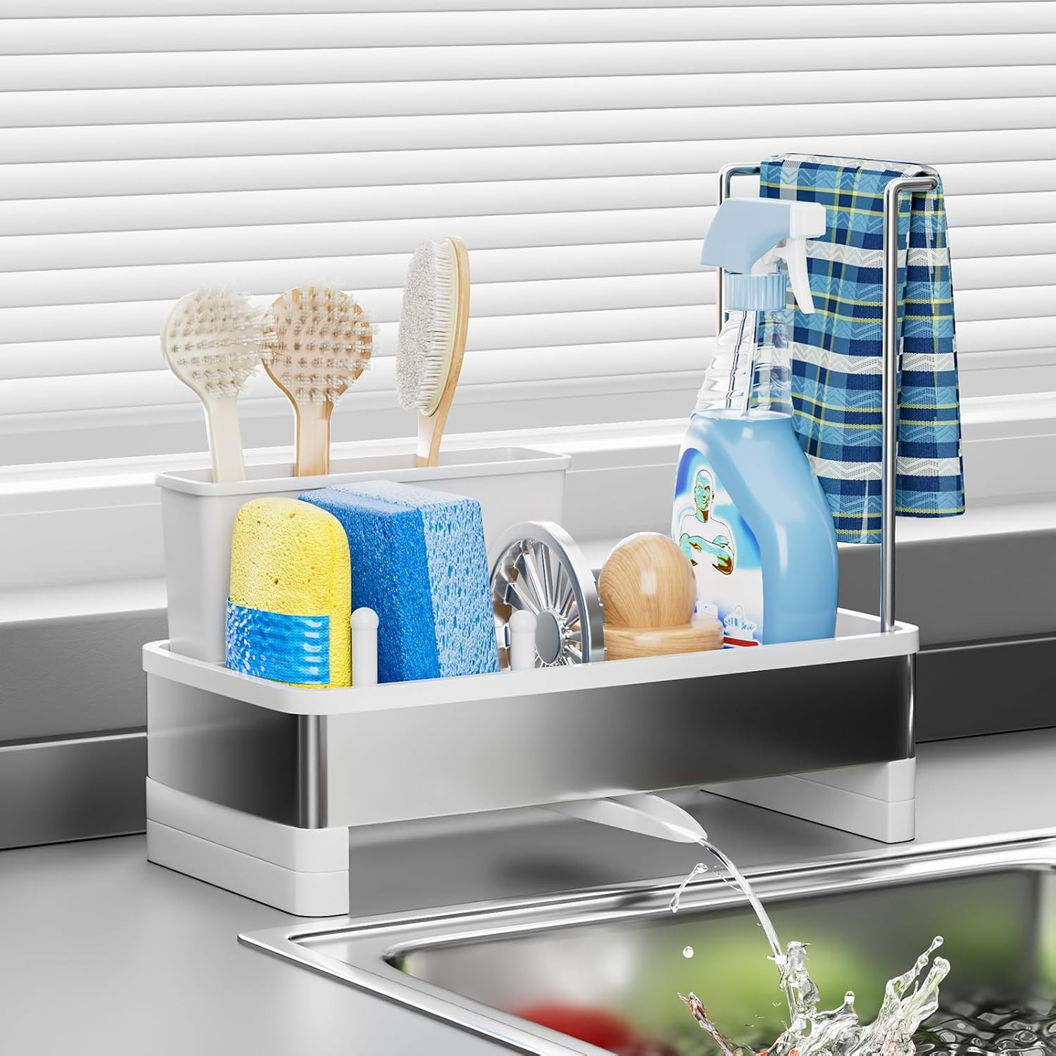 Ewaiira Stainless Steel Sink Caddy, Sponge Holder for Kitchen Sink 9.8″ | with B