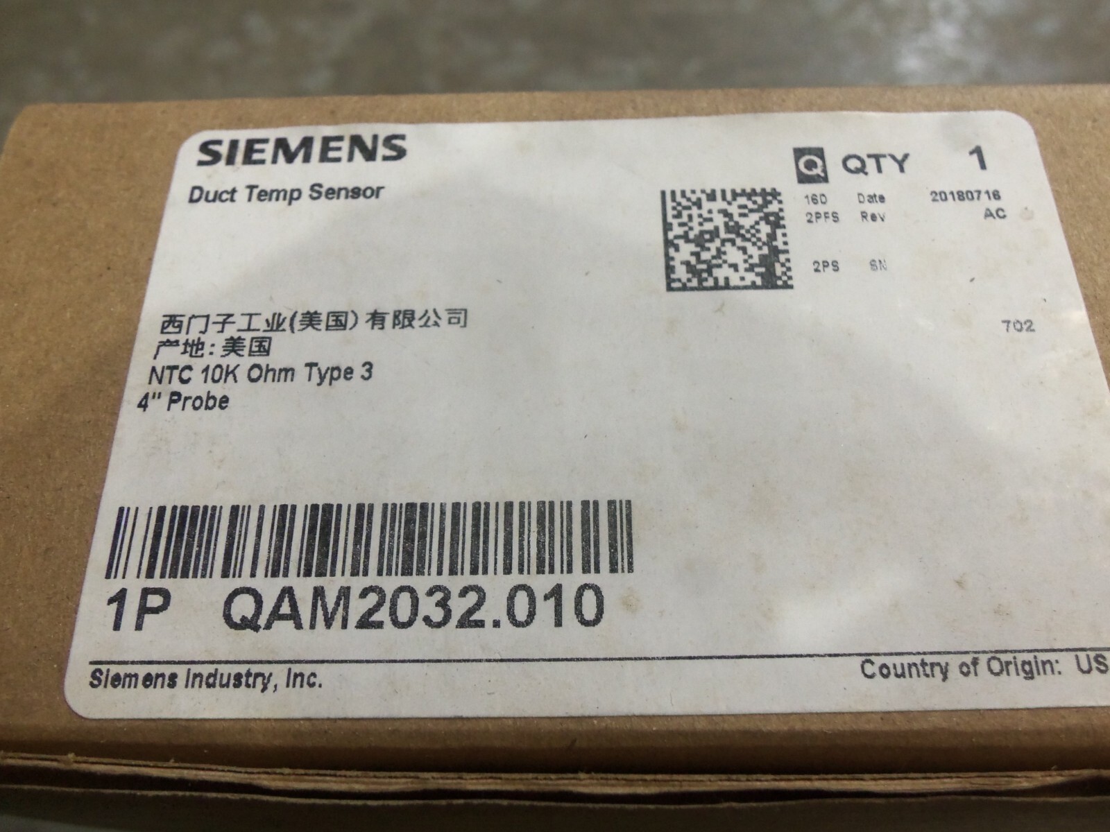 New Siemens QAM2032.010 RTD Temperature Duct Sensor
