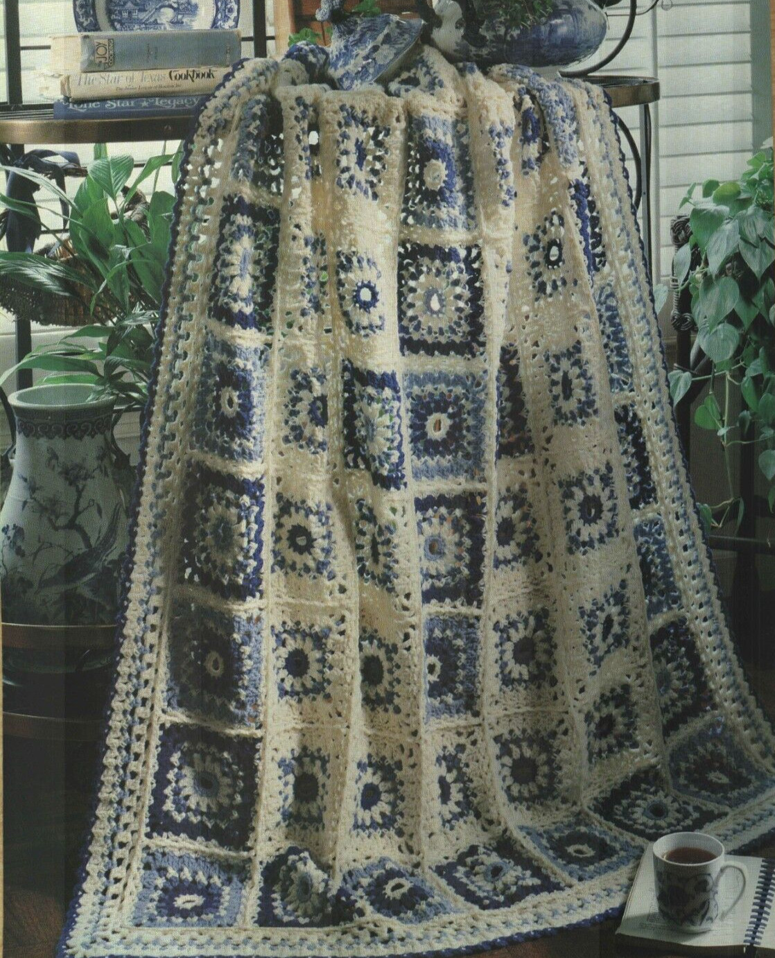 TIMELESS BLUE AND WHITE AFGHAN HOME DECOR CROCHET PATTERN INSTRUCTIONS