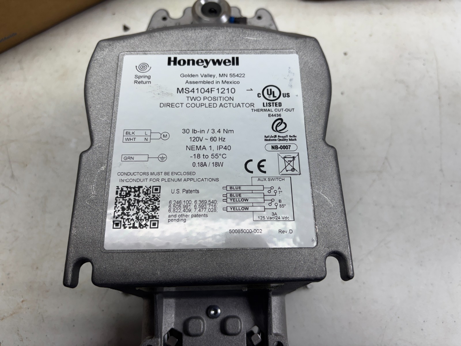 HONEYWELL MS4104F1210 TWO POSITION DIRECT COUPLED ACTUATOR