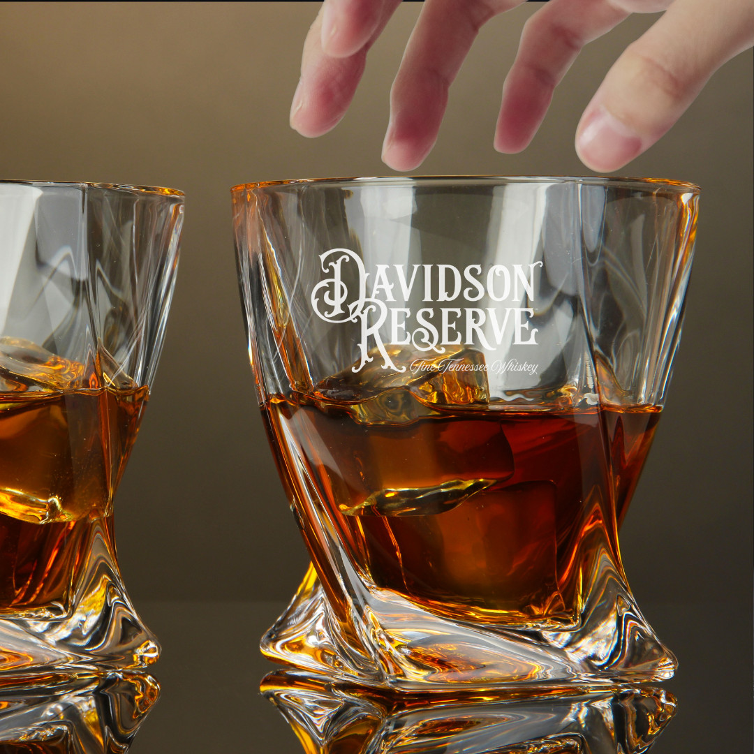 Custom Engraved Davidson Reserve Whiskey Glass – 10 oz Twisted Rocks Glass