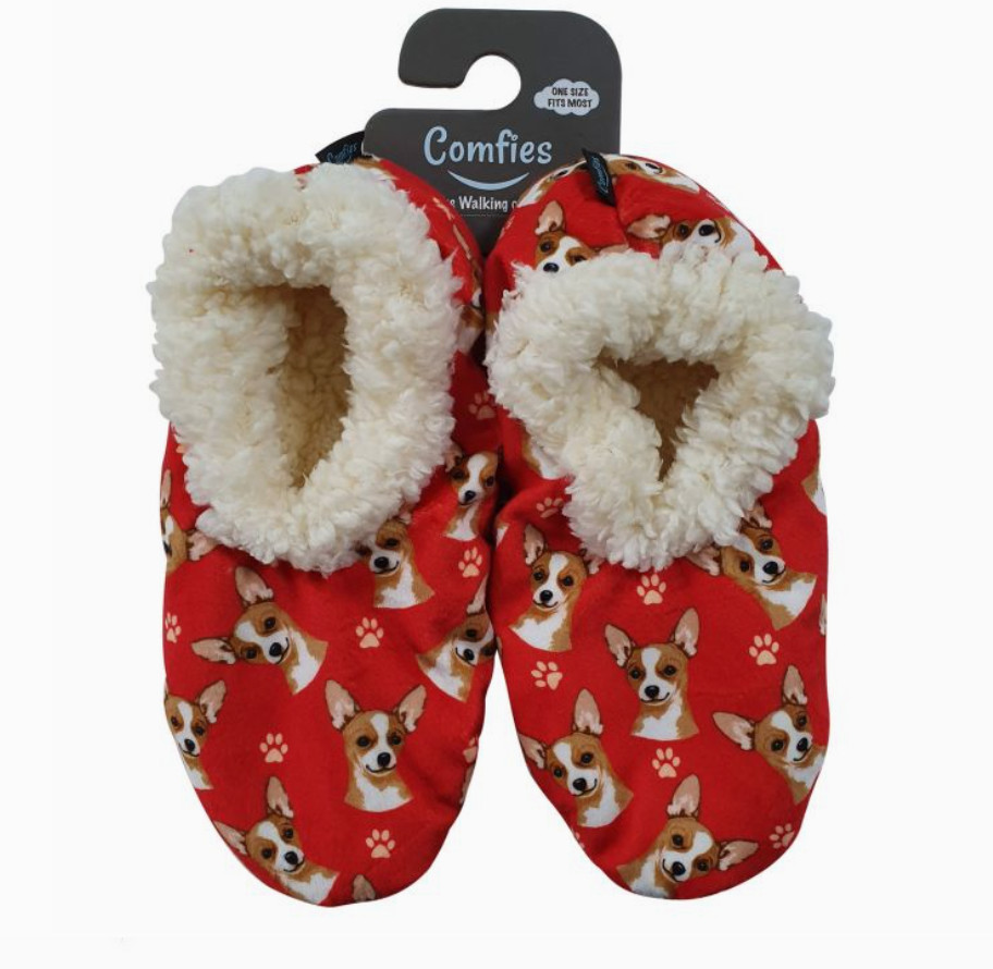 Comfies Fawn white Chihuahua Slippers - Sherpa Lined bootie style slippers NWT