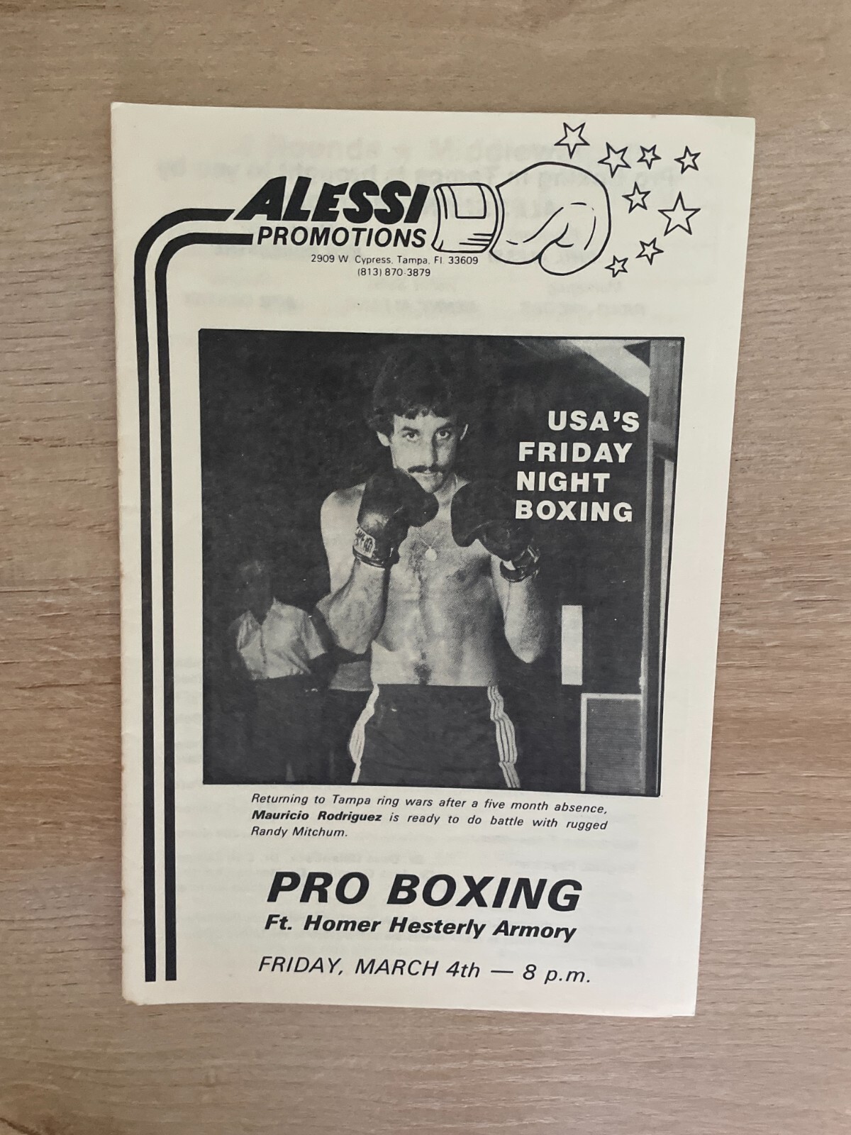 Vintage Alessi Promotions Pro Boxing Mauricio Rodriguez Program B1515