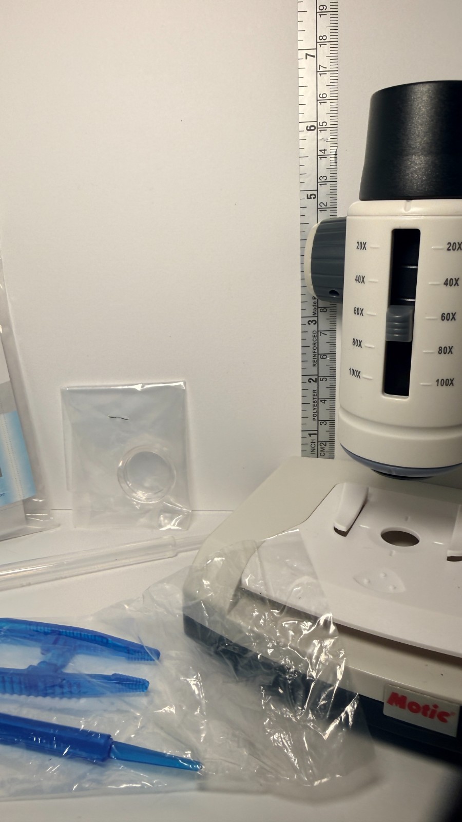 Motic LM-100 Microscope Kit WORKING w Case Sample Slides Tools Student Lab Set