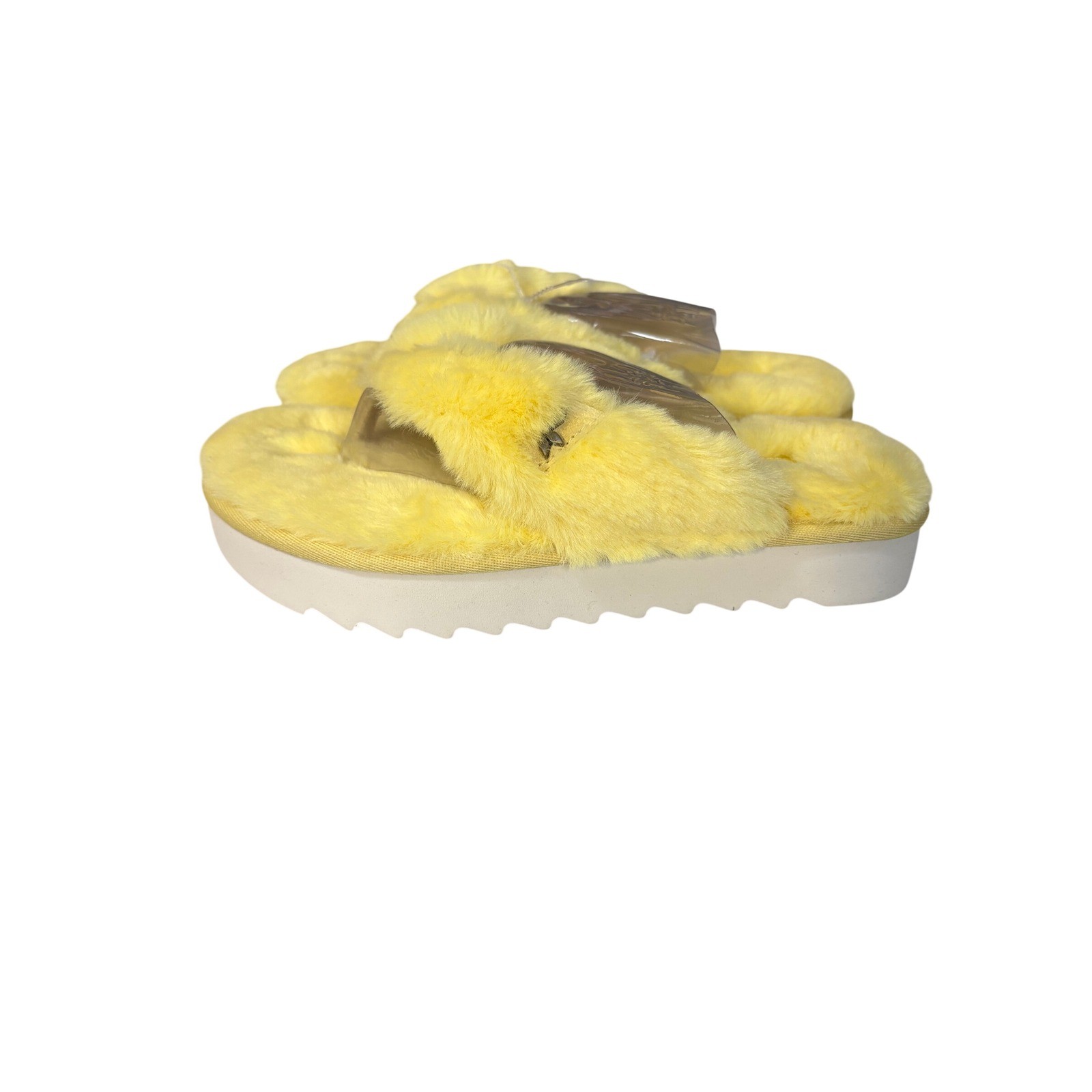 Koolaburra by UGG W Furr-ee Yellow Fuzzy Platform Slides Sandals Size 5