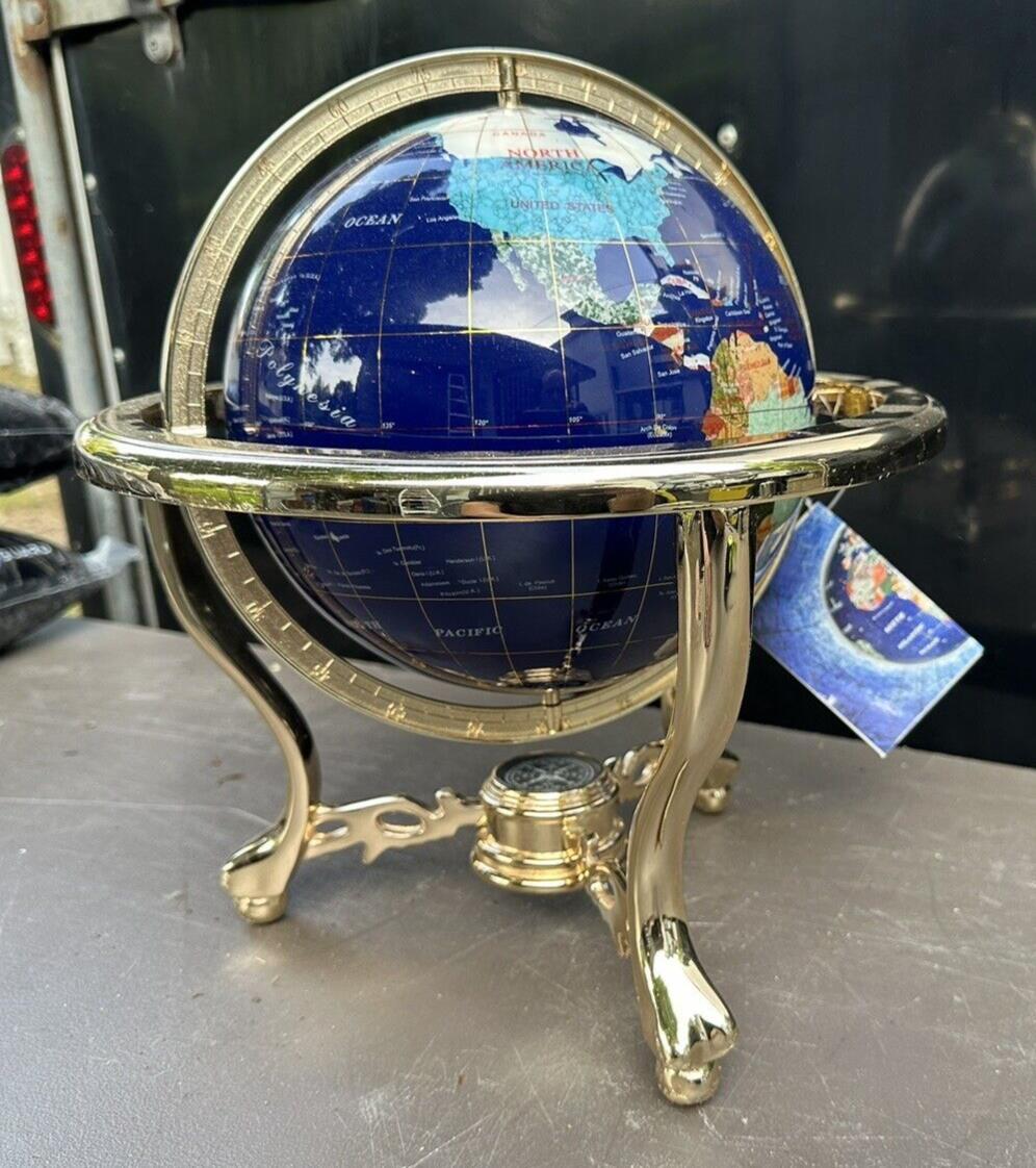 Inlay Gemstone Tabletop World Globe
