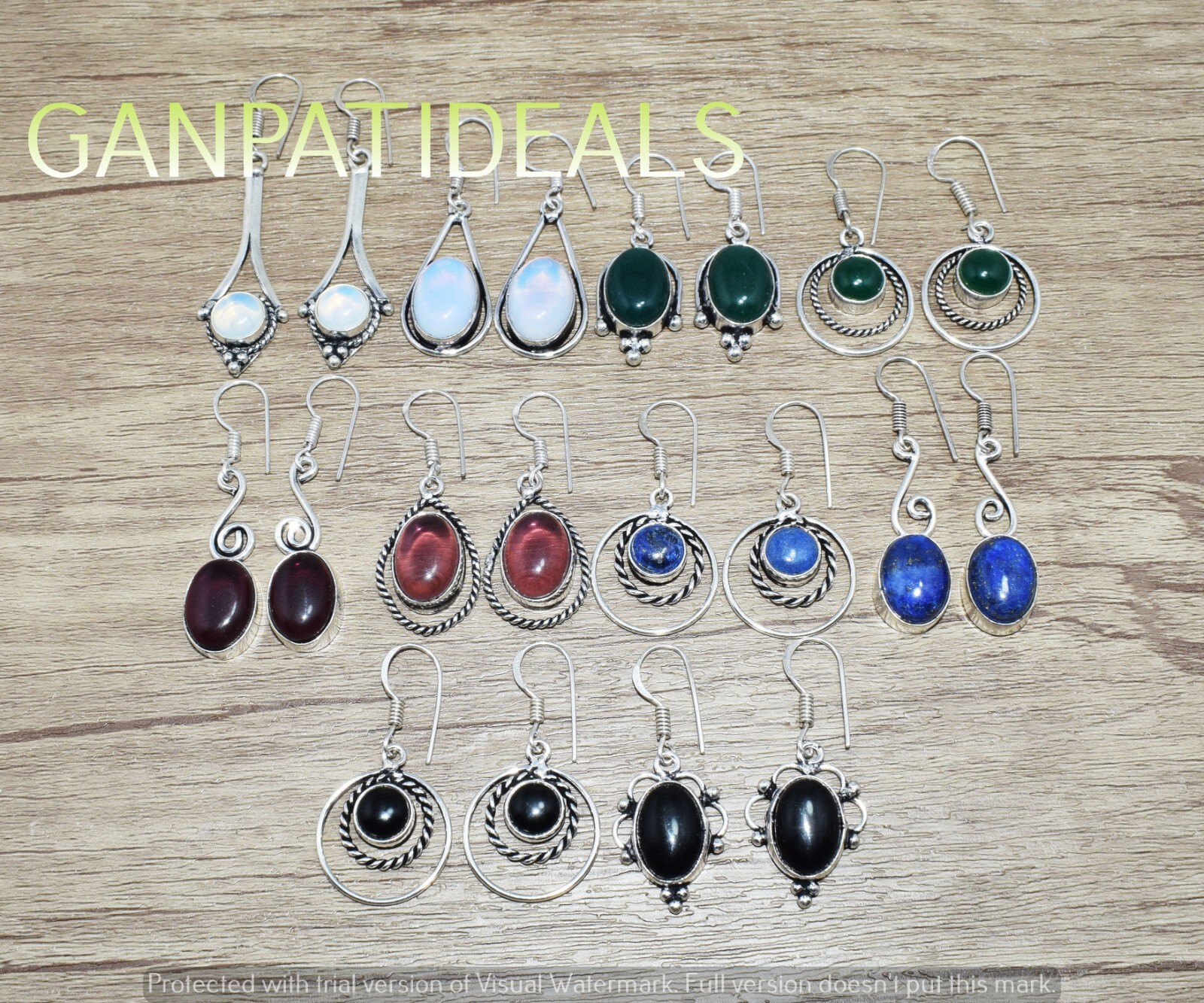 SALE !! 10pcs Opalite & Mix Gemstone Earring Lots 925 Silver Plated Jewelry