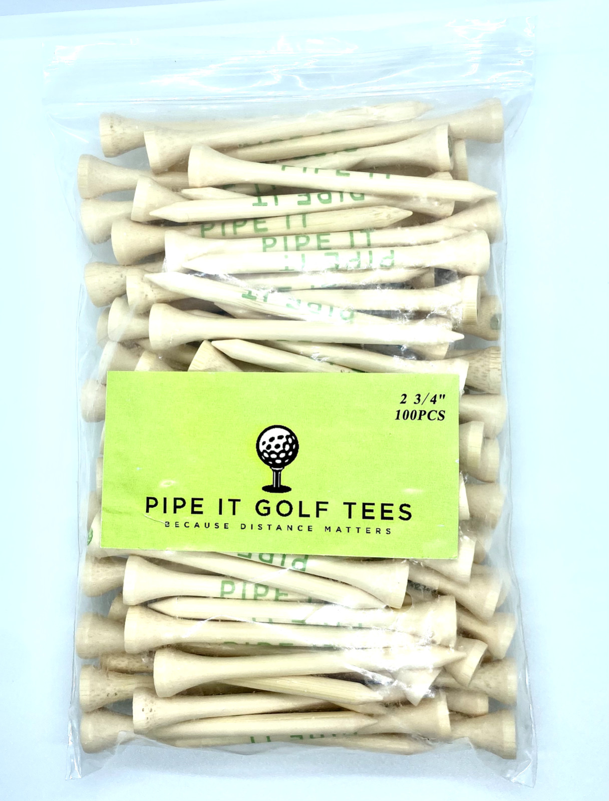 Pipe It Golf Tees 100 Count Bag 2 3/4” - Natural Wood Color -  - Bamboo Wood