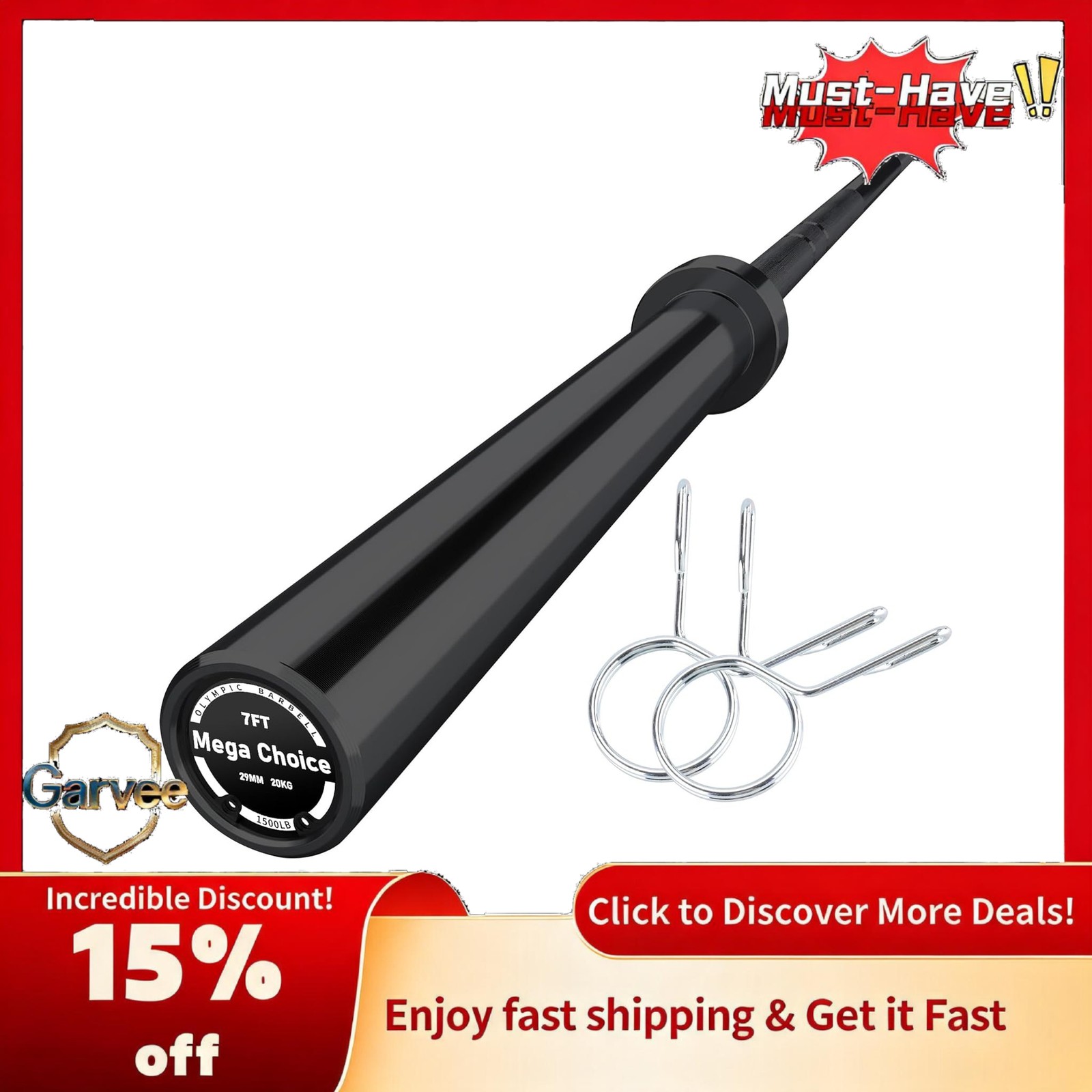 Strength Training 7ft Barbell Bar Solid Steel 1500LB Capacity Weight Bar
