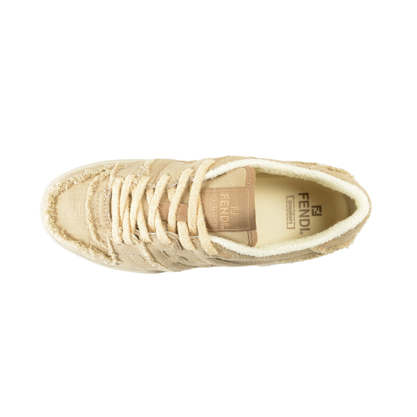 Fendi Men's "7E1495 AN8L F1LQI" Beige Canvas Leather Fashion Sneakers Shoes