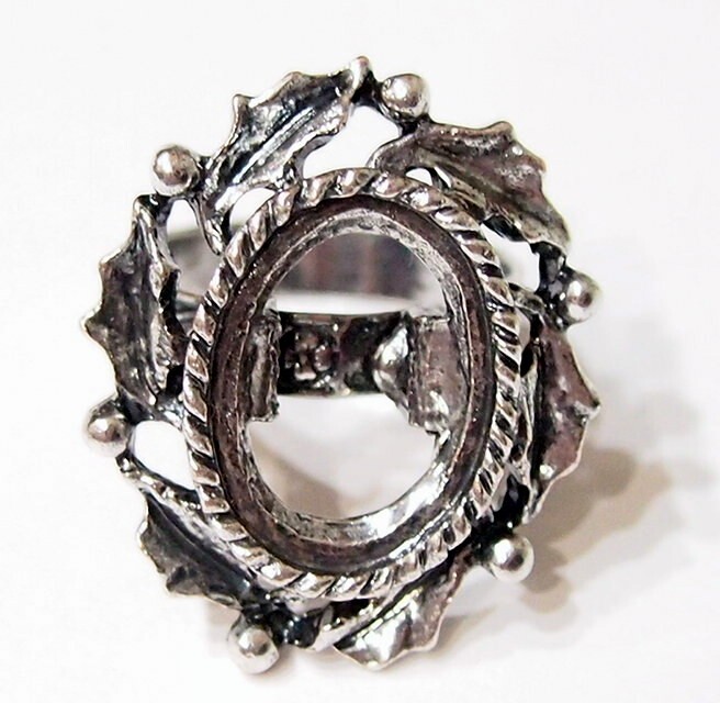 6 -18x13mm Antique Silver Victorian Deco Wreath Leaves Adjustable Ring Settings