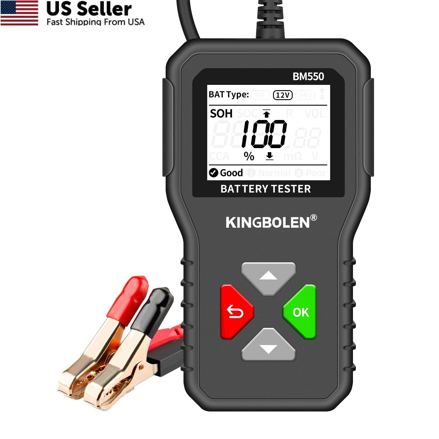 KINGBOLEN BM550 6V 12V 24V Car Battery Tester, 100-2000 BM550-1.8IN, Black