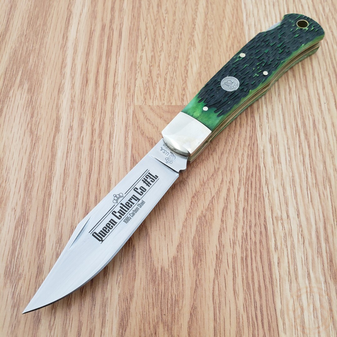 Queen Lockback Folding Knife 1095 Carbon Steel Clip Point Blade Bone Handle