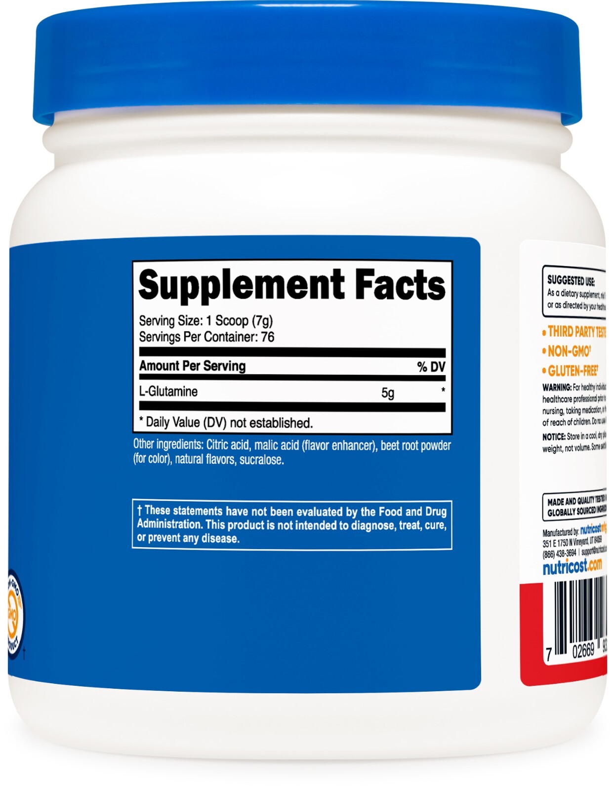 Nutricost L-Glutamine Powder (500G) (Fruit Punch)