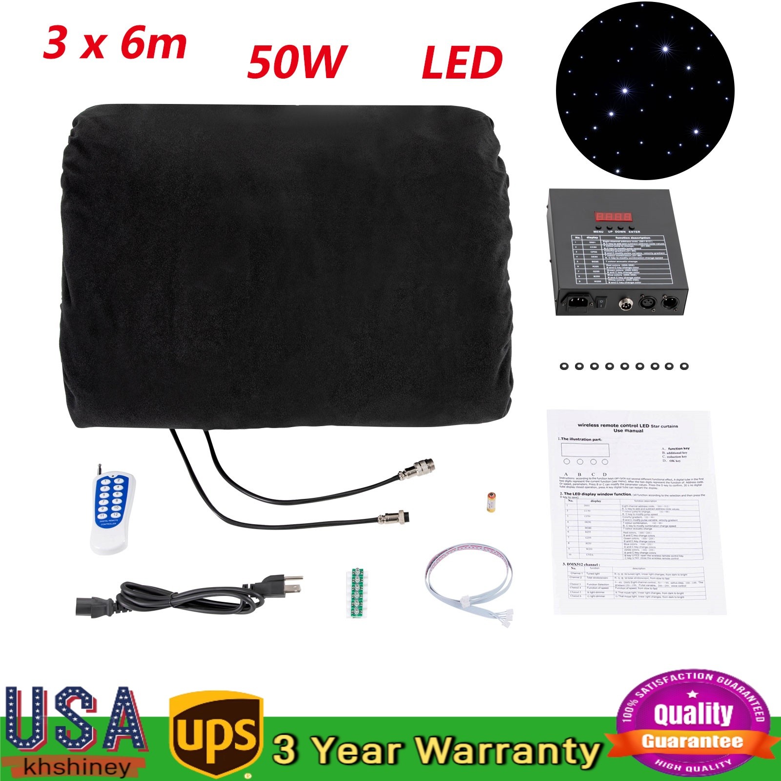 LED Star Stage Backdrop 20x10 FT LED Star Curtain Background Starry Sky DMX512