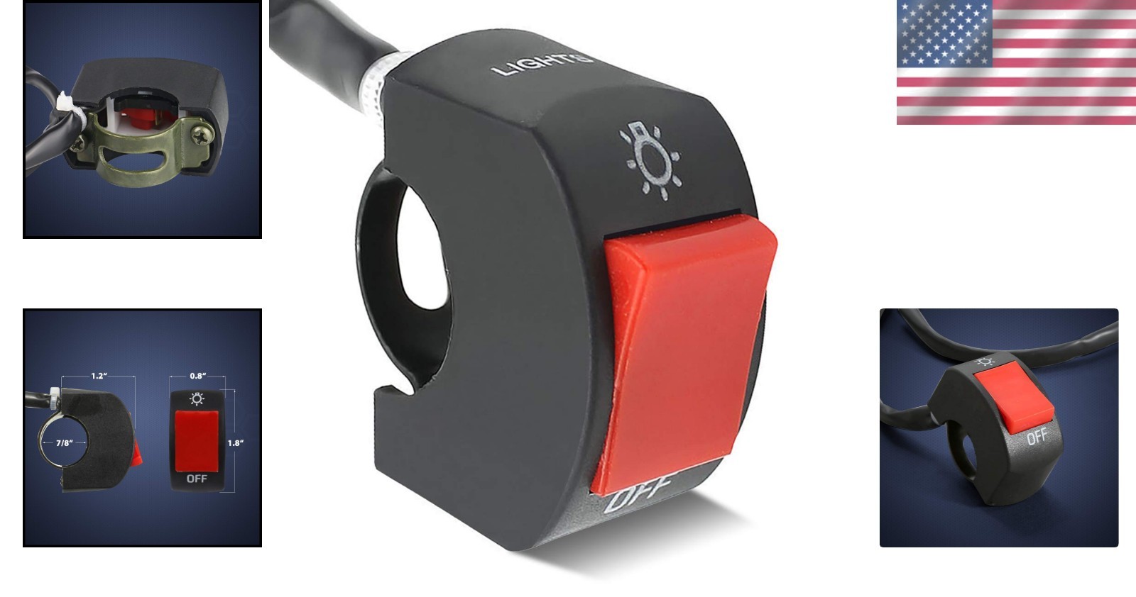 Red Handlebar Push Button Switch - Universal Fit for Motorcycles and Scooters