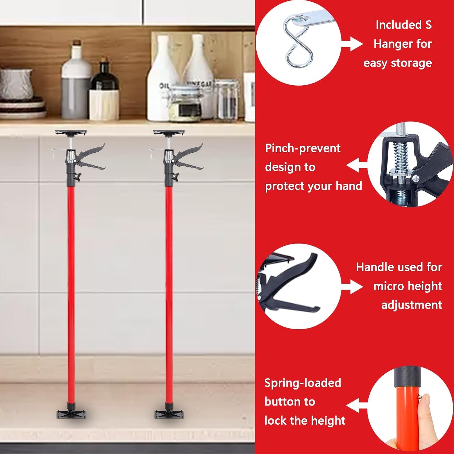 Cabinet Jack Support Pole, 45-114" Adjustable Steel 3rd Hand Support System Rod