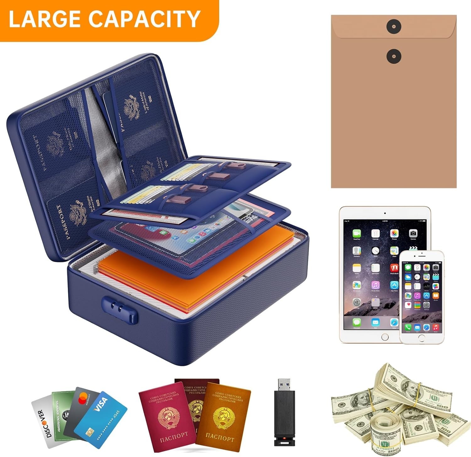 Upgraded Fireproof & Waterproof Document Organizer - 8 Layers for Secure Storage