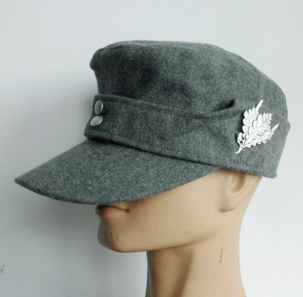 WWII German Mountain Trooper M43 Field Wool Cap & Jager Leaves Cap Badge Size M