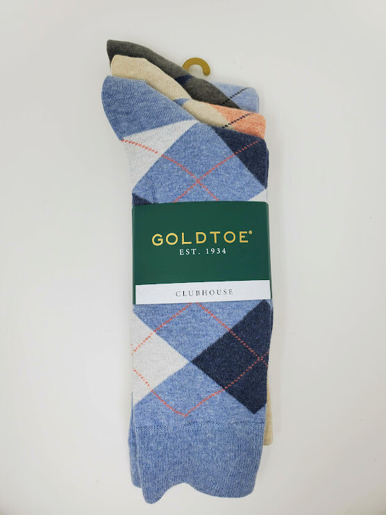 GOLD TOE Men's 3 pack Carlyle Argyle Crew Fashion Dress Socks, socks size 10-13