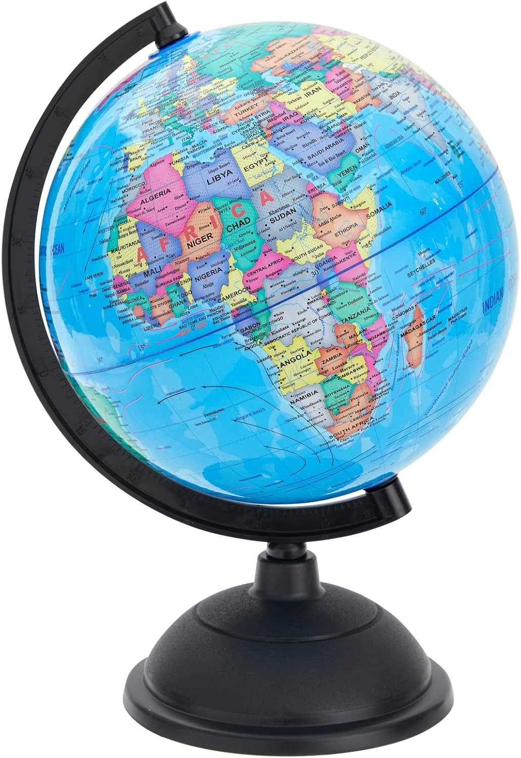 8-Inch Multicolor World Globe with Plastic Stand for Kids & Classroom Decor