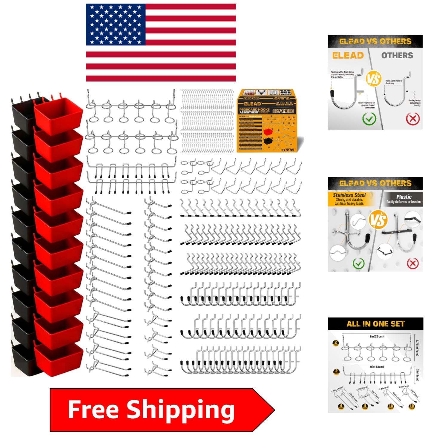 Durable 297-Piece Pegboard Hook System for Organized Garage & Home Tools