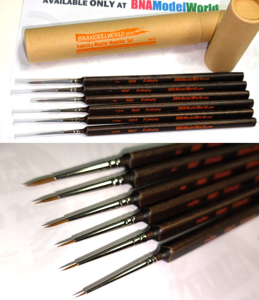 Kolinsky Master Modelling Brush Set (6 Precision Brushes, 5/0, 3/0, 00, 0, 1, 2