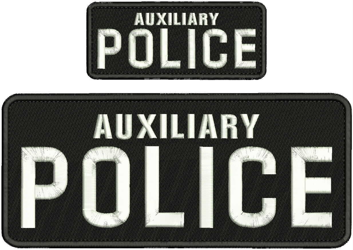AUXILIARY POLICE  EMBROIDERY PATCH 4X10 AND 2X5 HOOK ON BACK BLACK/WHITE