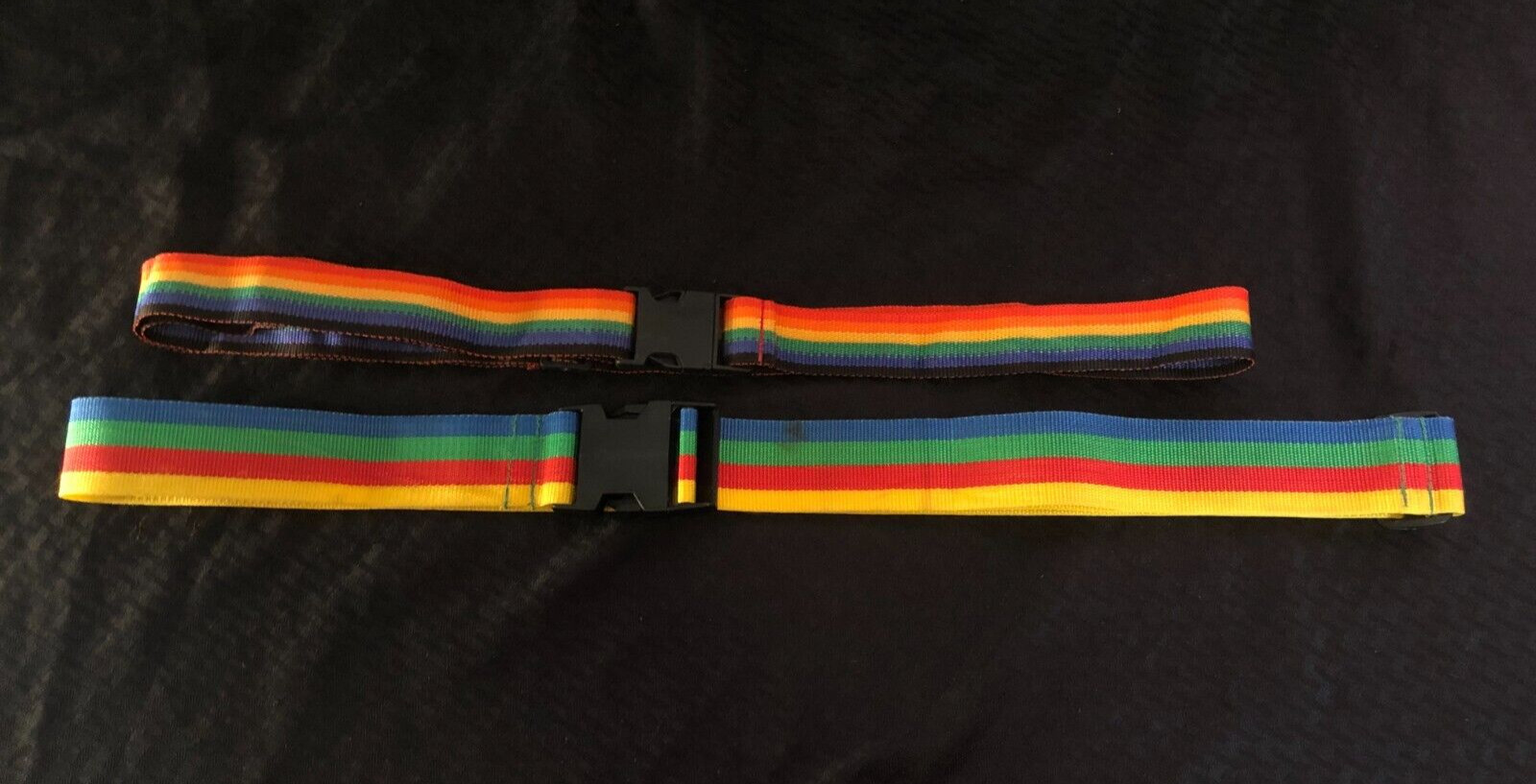 TWO Vintage Rainbow Luggage Bag Strap Belts Adjustable to Fit Most Luggage