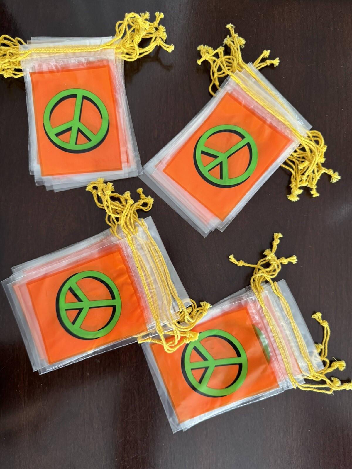 35 New 2.5 inch x 4 inch plastic bag string closure Peace sign