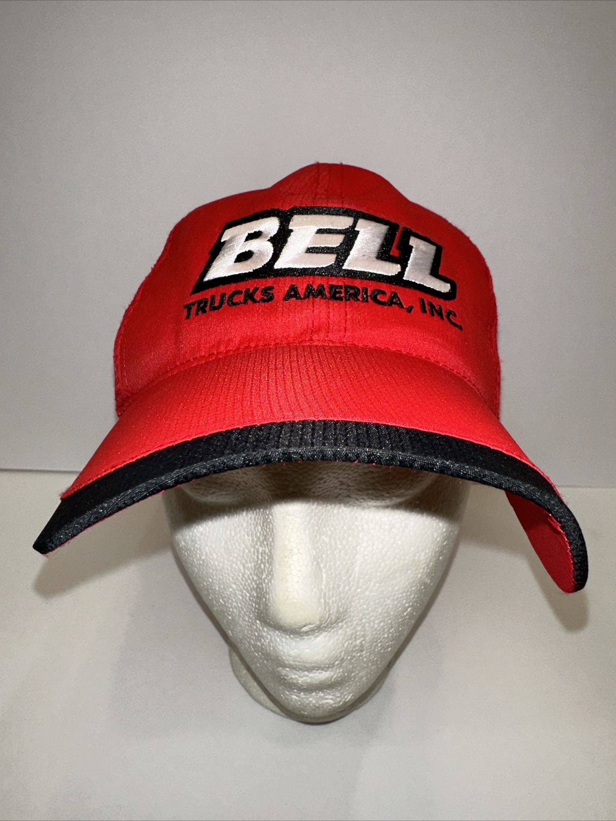 Bell Red Black White Hat Cap Trucks America, INC. Mesh Hook Loop BTA