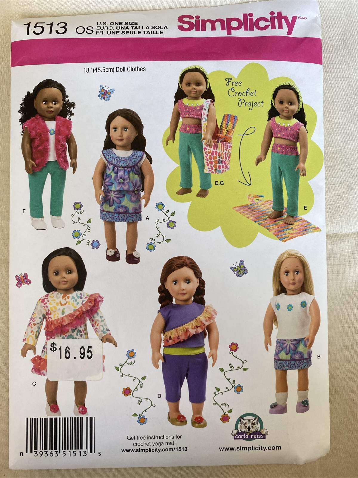 18” Doll Clothes Sewing Pattern Simplicity 1523