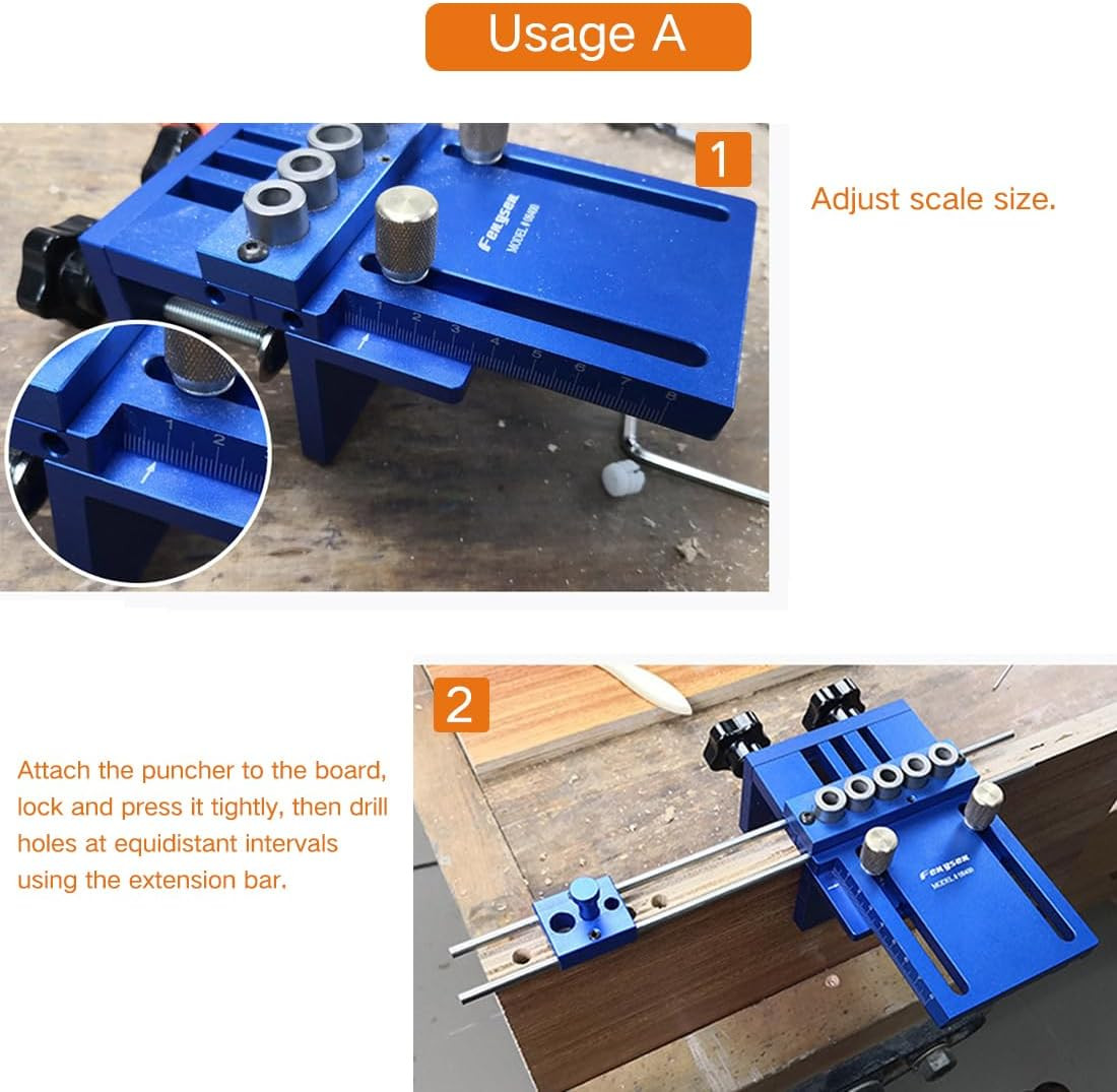 Adjustable Doweling Jig Kit with 5 Drill Sleeves for Precise Woodworking