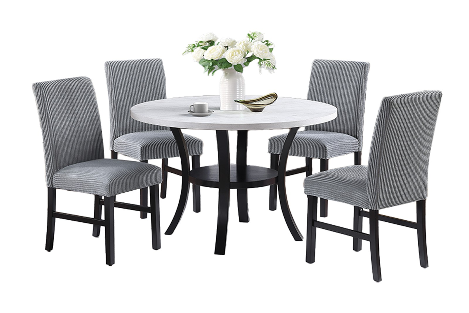 Modern Elegant 1pc Round Dining Table w Open Bottom Shelve White Top Black Cur