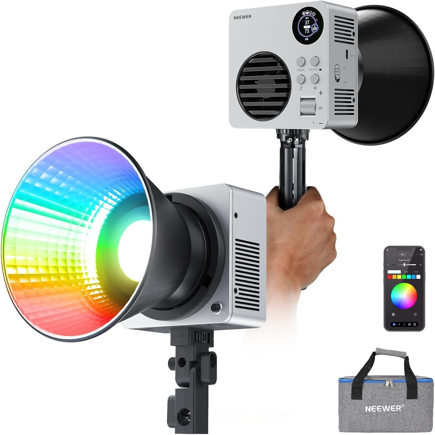 NEEWER RGBWW LED Video Light 80W Bowens Mount with 72Wh Battery 100W PD Charging