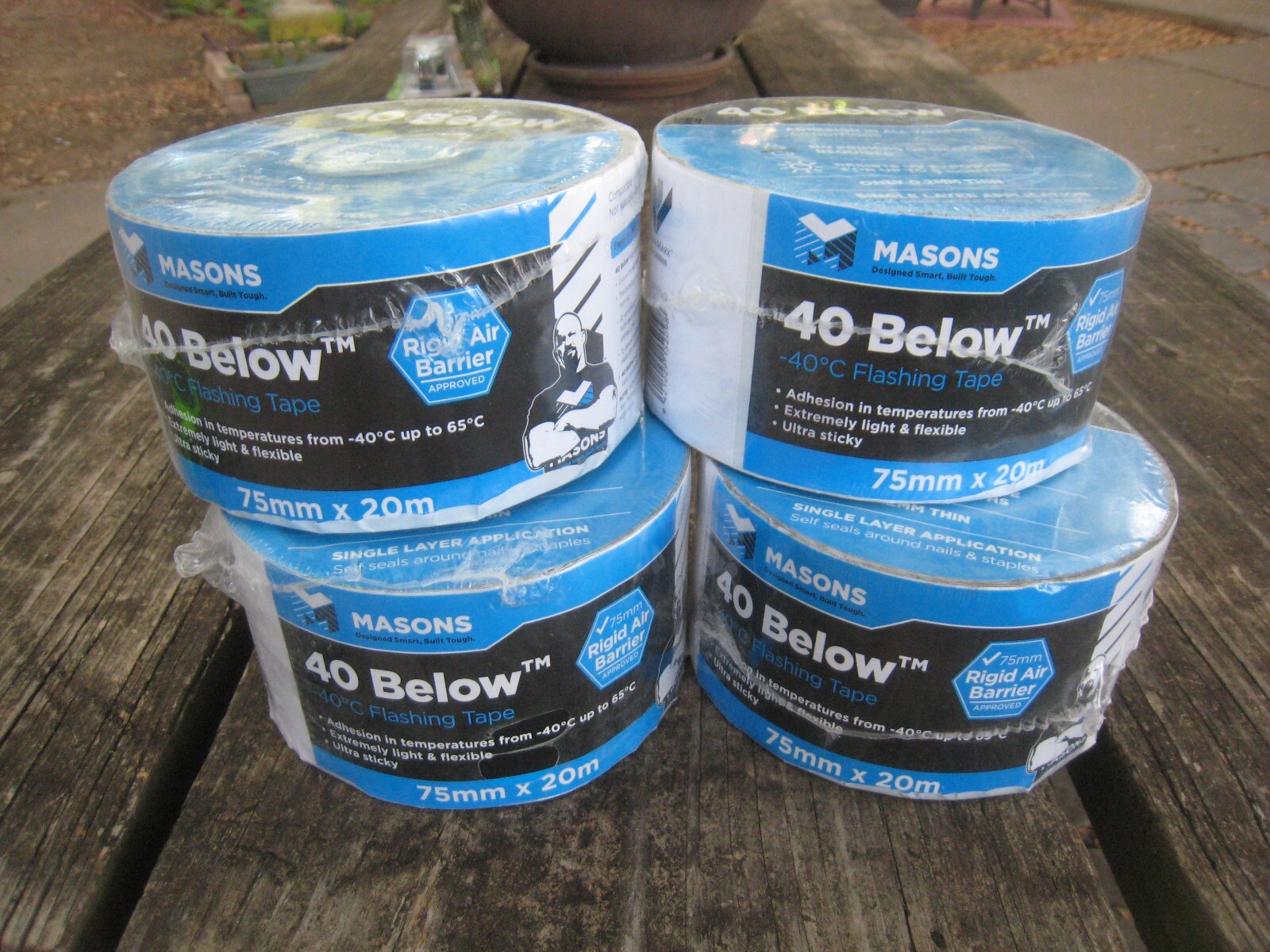 4  MASON'S  40 BELOW All Temperature  Flashing Tape 75 mm x 20M appx 3" x 65 ft