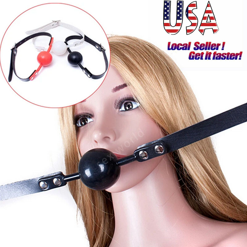 Bondage PU Leather 48mm Large Solid Silicone Open Mouth Gag Oral Harness SM Lock