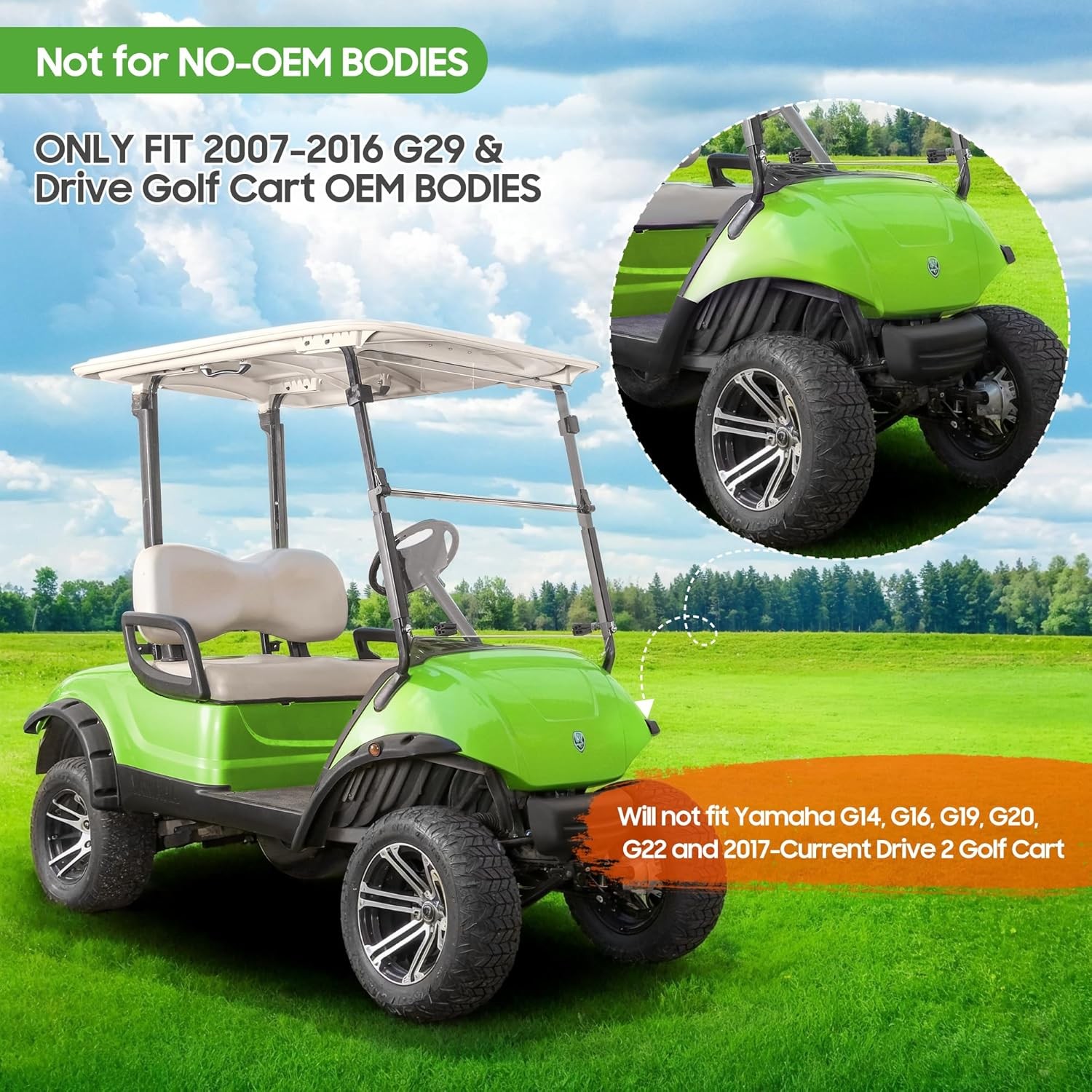10L0L Golf Cart Fender Flares for Yamaha Drive G29 2007-2016 - 4 Piece Standard