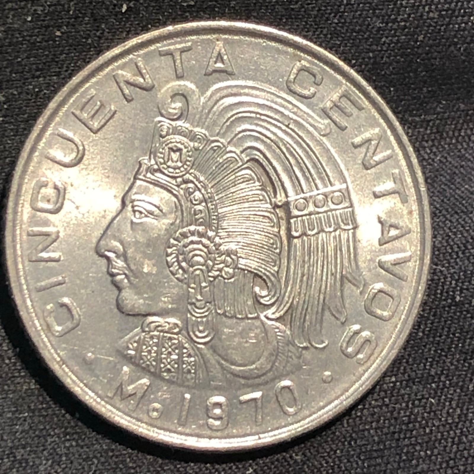 1970 Mexico 50 Centavos Copper-Nickel Coin - AU (About Uncirculated) condition