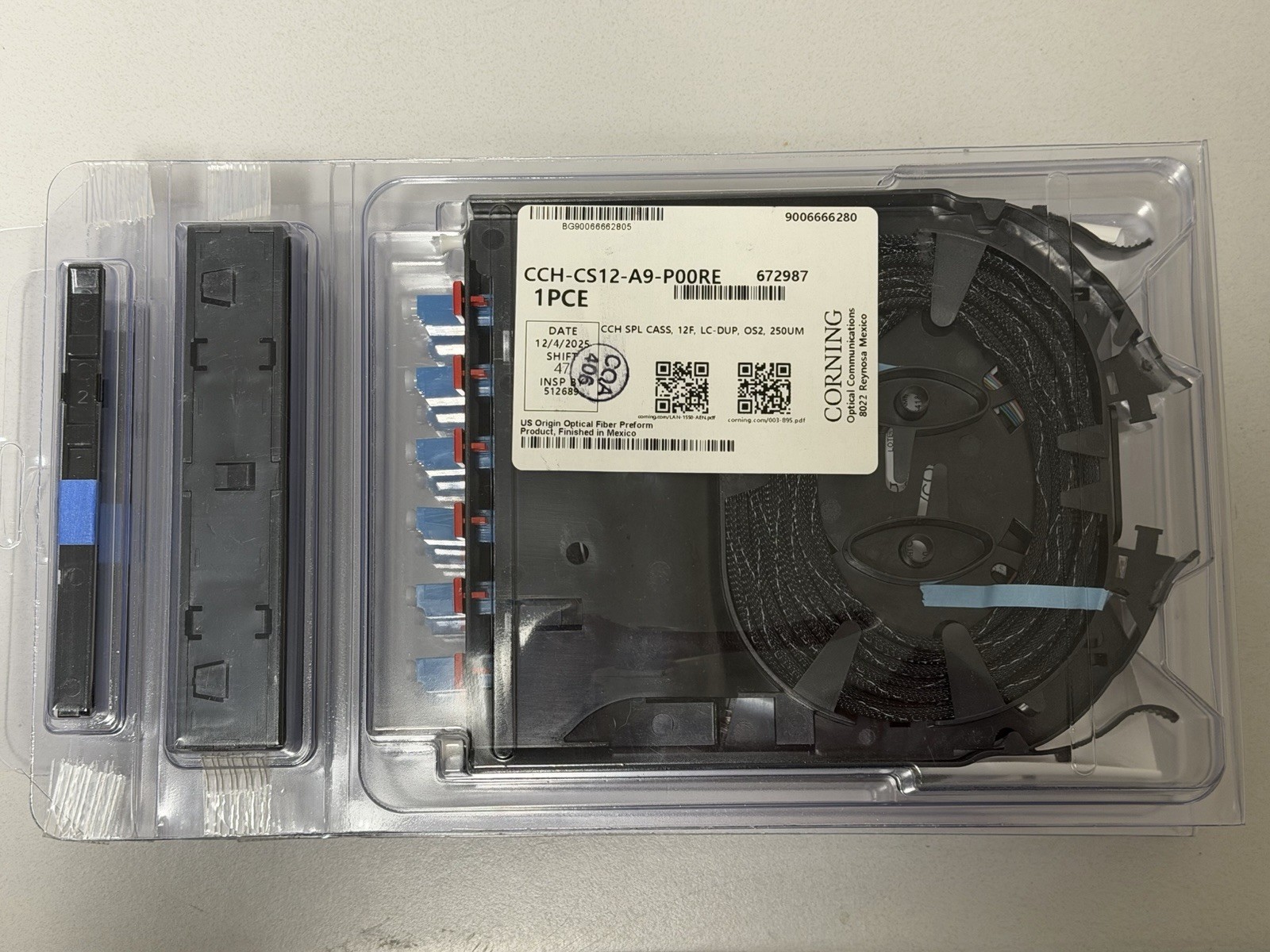 CORNING CCH-CS12-A9-P00RJ 12F SINGLEMODE LC RIBBON PIGTAIL CASSETTE NEW
