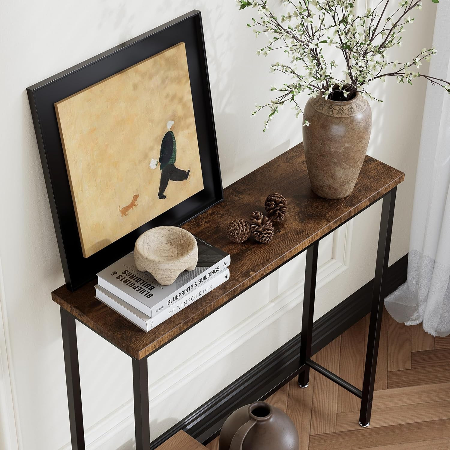 Narrow Entryway Console Table & Sofa Side Table - Industrial Hallway Table for S